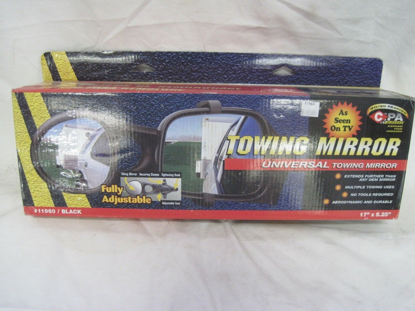 CLIP ON TOW MIRROR CIPA Mirror, Universal Towing black, 17" x 5.25" 11960