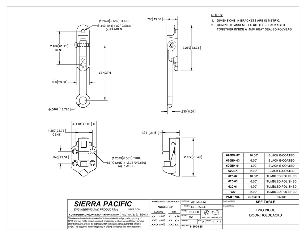 2" Door Holder, Aluminum Hook and Keeper, I-DHB-AL-2