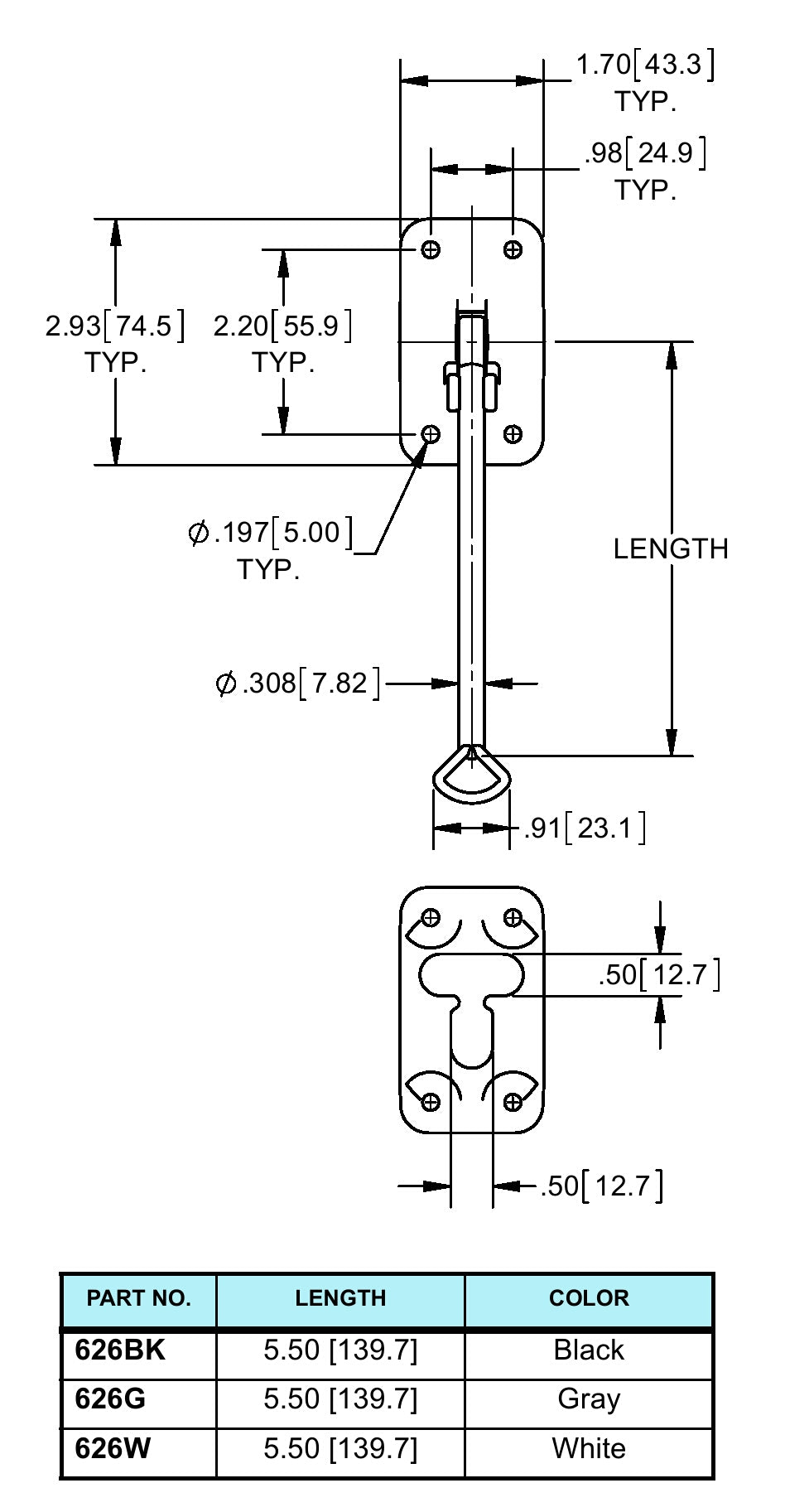 Plastic Door Holder with 6" Arm - 626G