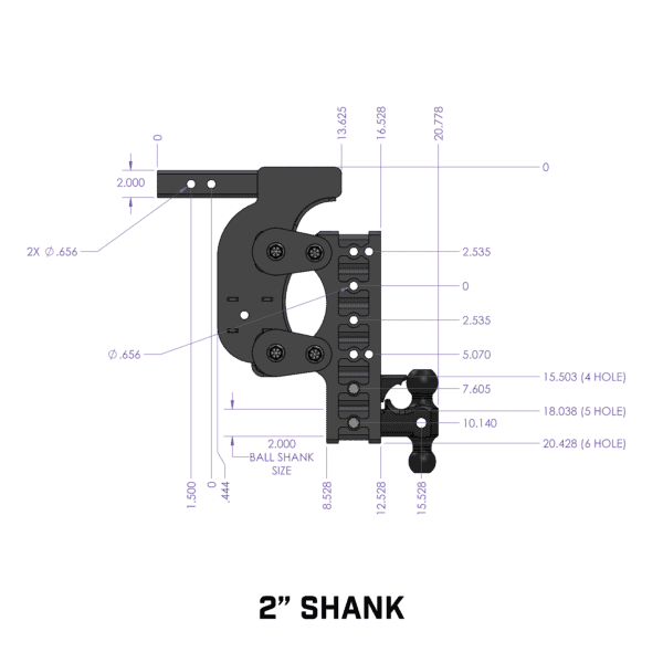Torsion Hitch, 4-Position, 2 In. Shank, 16k, GH-1224