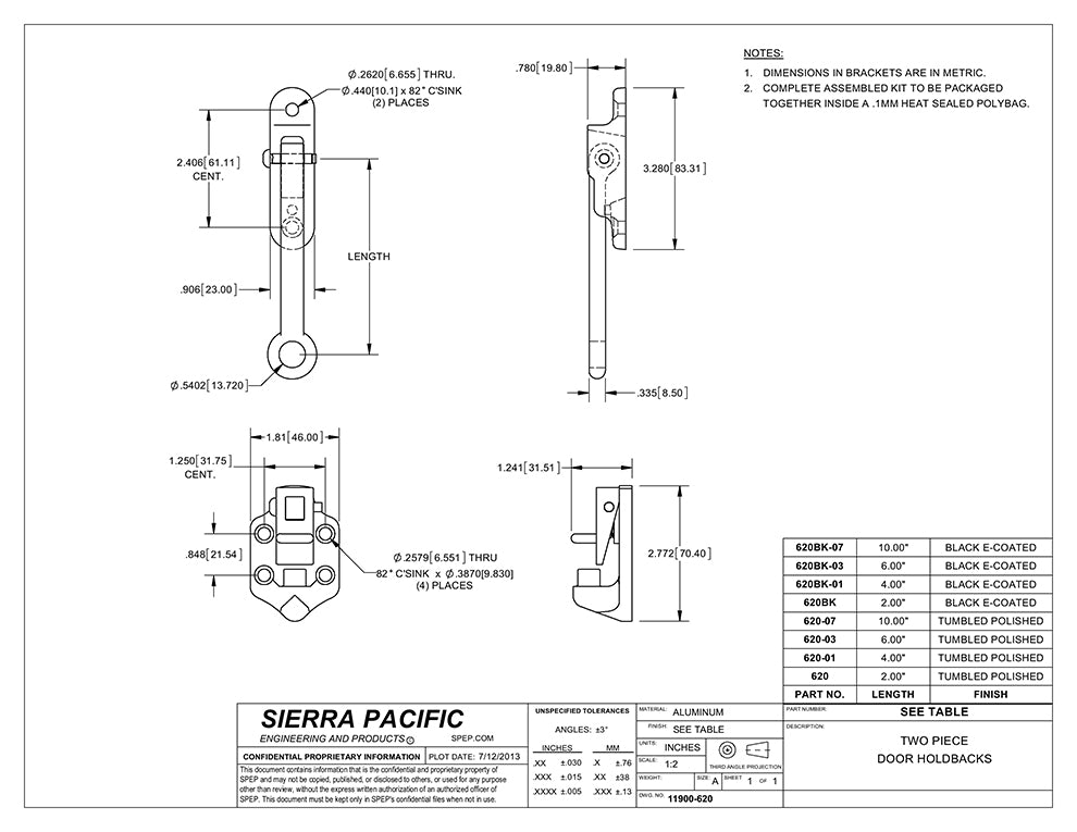 10" Door Holder, Aluminum, I-DHB-AL-10