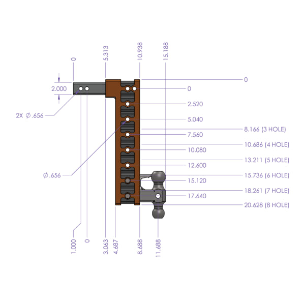 Gen-Y Hitch, 500 Series, 7.5" Drop/Raise, 4-Position, 2" Shank, 15k GH-524