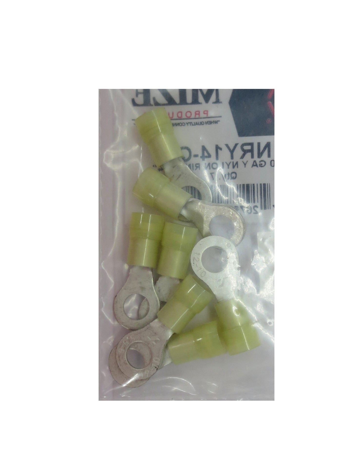 12-10 GA Yellow Nylon Ring Terminal, 1/4", NRY14-Q