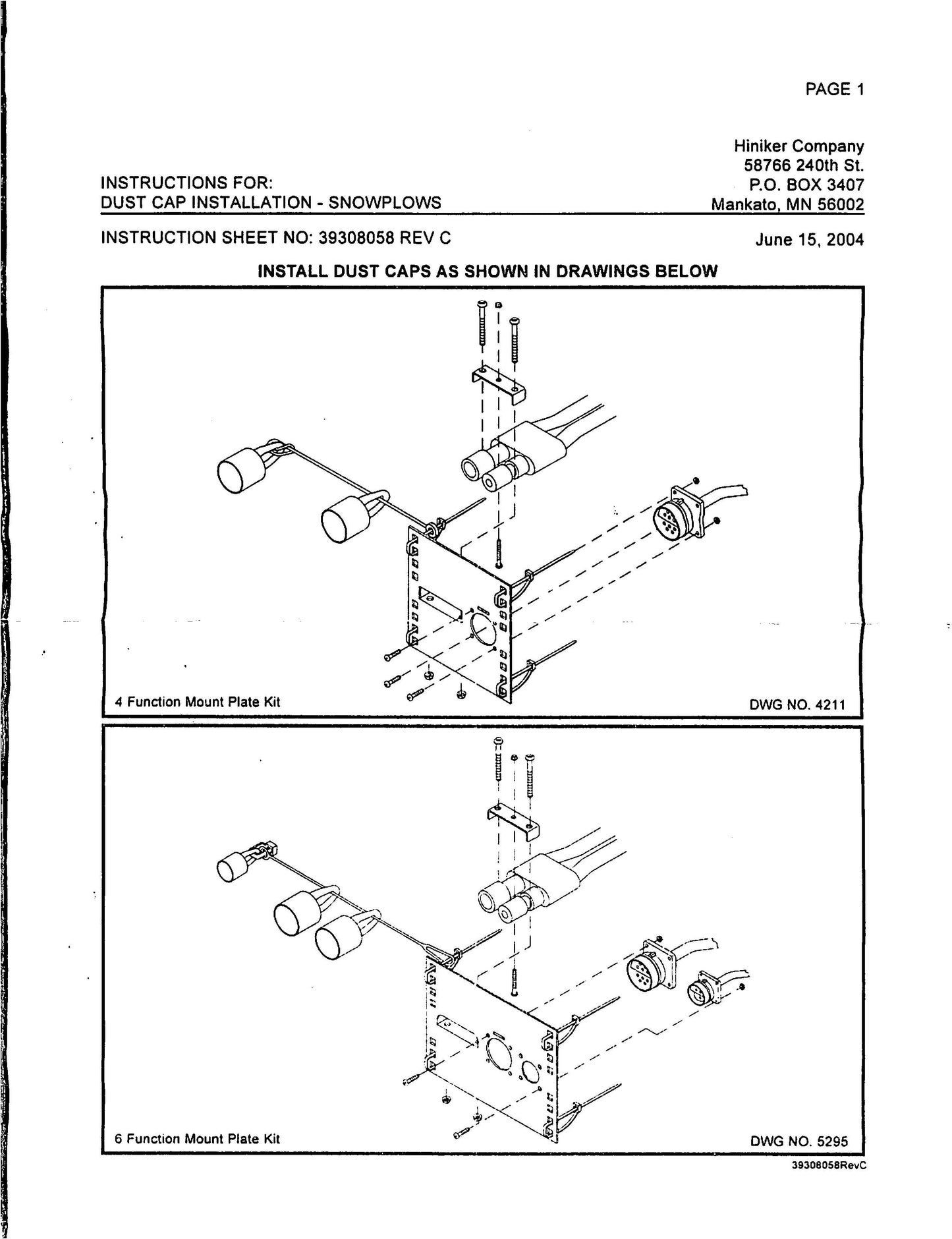 Hiniker Grill Mounting Hardware kit for V or C plow, 6 function CLC or CPC harness - 25010783