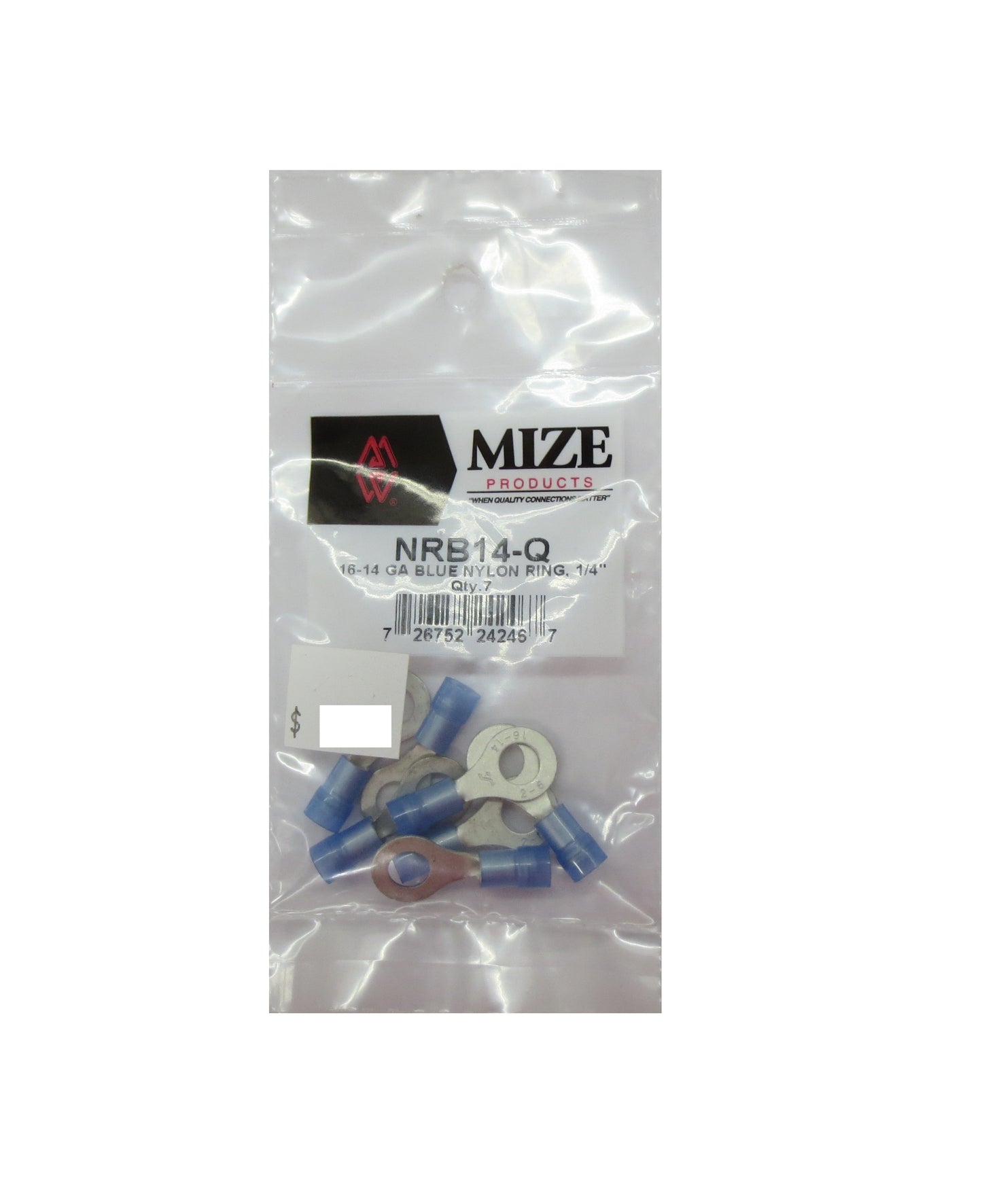 Electrical, 16-14 GA Blue Nylon Rings, 1/4", Pkg. 7, NRB14-Q