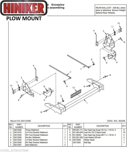 Hiniker Snowplow Mount - Quick Hitch 1 (QH1), 2018-2023 Jeep 4x4 Wrangler JL, 25013989