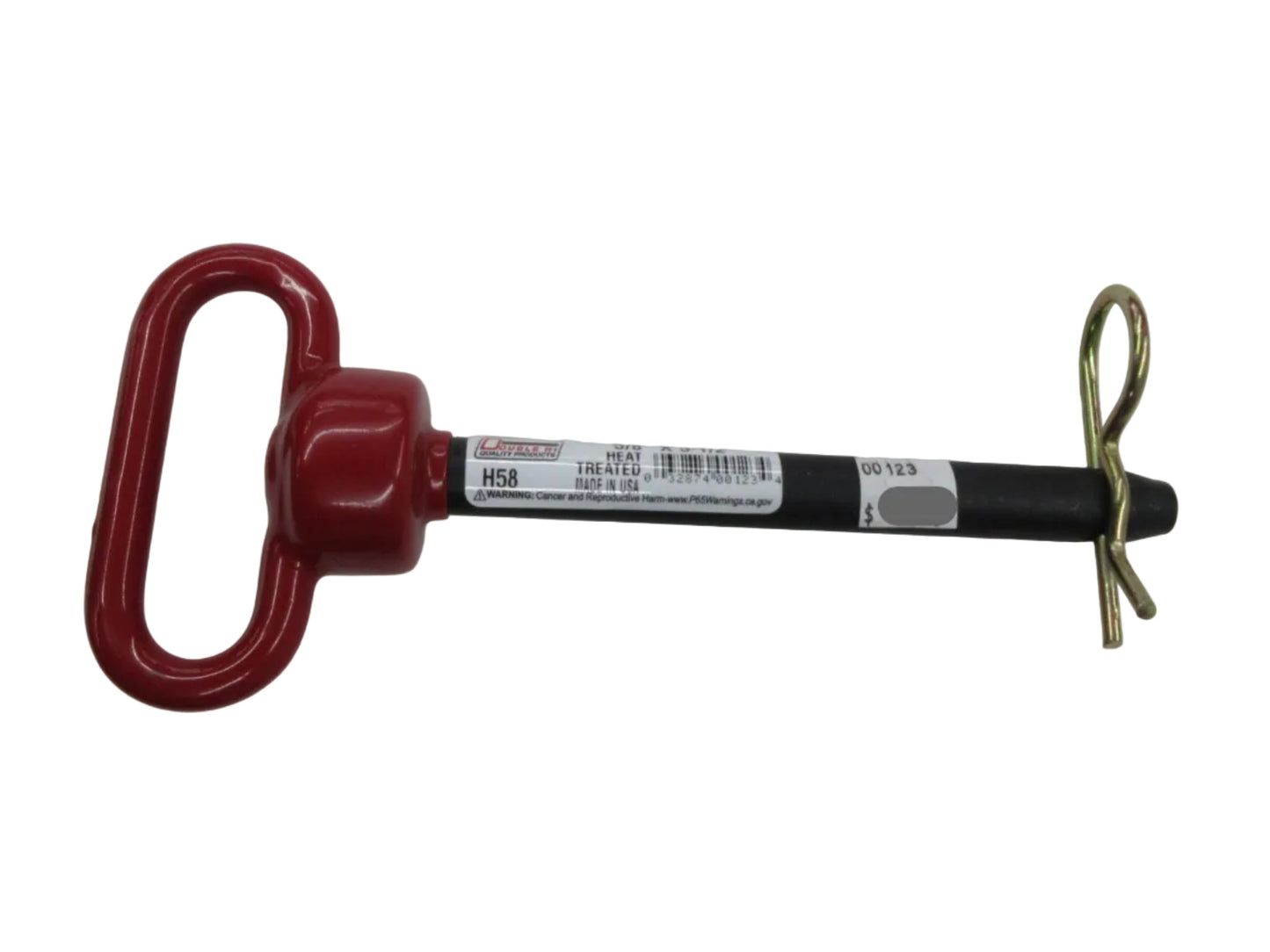 A Double HH Trailer Hitch Pin with a red coated head and a hairpin clip.
