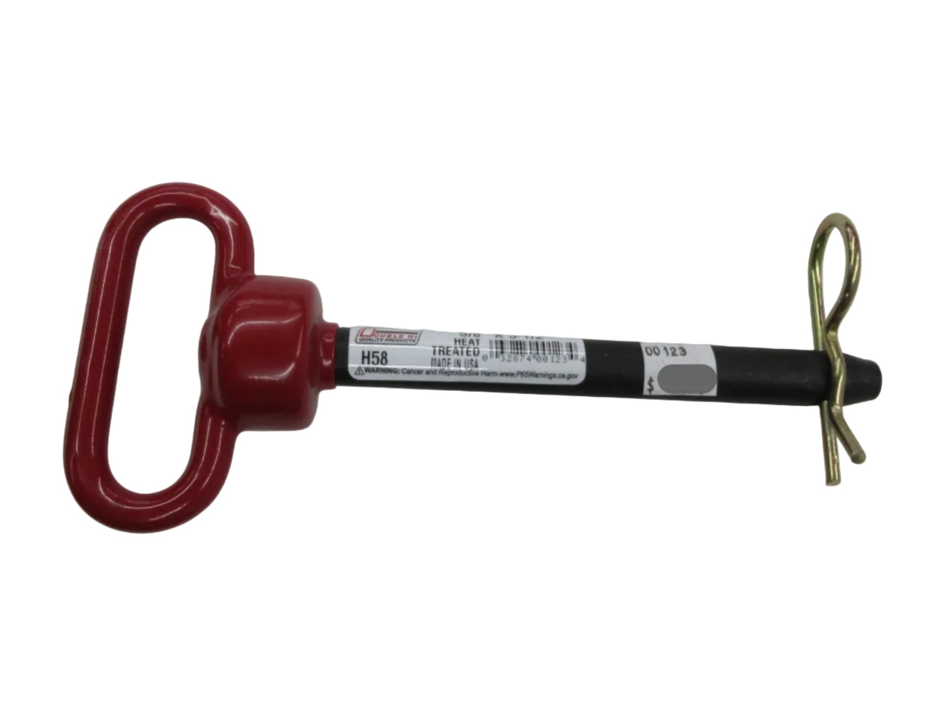 A Double HH Trailer Hitch Pin with a red coated head and a hairpin clip.