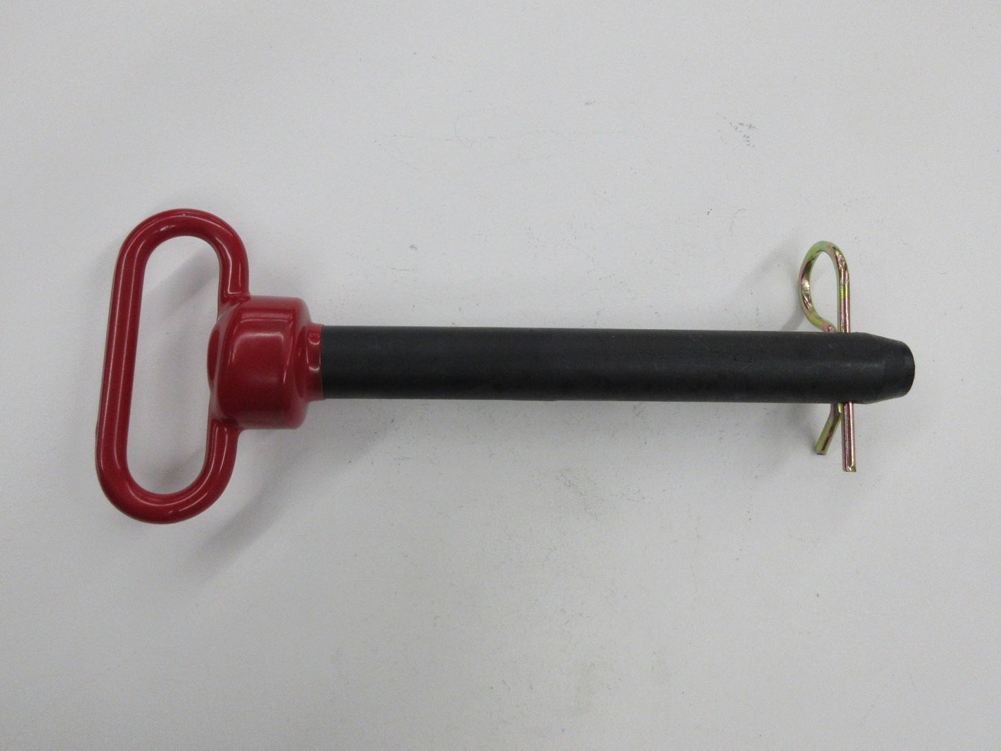 A Double HH Trailer Hitch Pin with a red coated head, black body, and a hairpin clip.