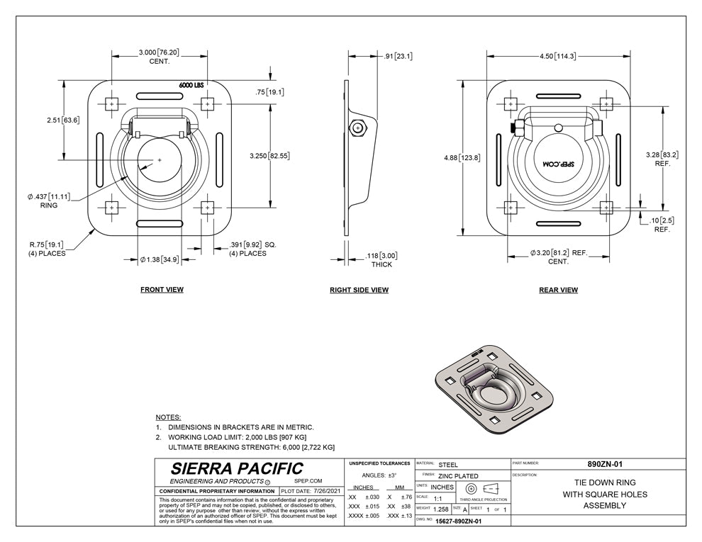 Recessed Tie Down - 890ZN-01