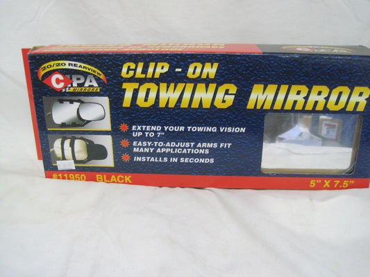 Clip on tow Mirror, Black Universal Towing, fits 5" to 7.5" mirrors 11950