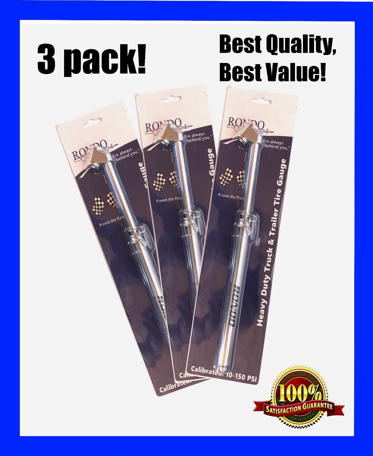 3 pack! Tire Gauge 150 PSI -All metal! Truck, trailer & cars - TG-A10(3)