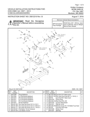 Hiniker Snowplow Mount - Quick Hitch 1 (QH1), 2007-2013 GM/ Chevy K1500 (New Style), 25012206