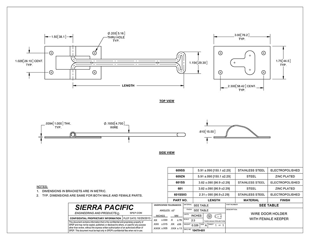 4" Long Door Holder, Zinc DH-9