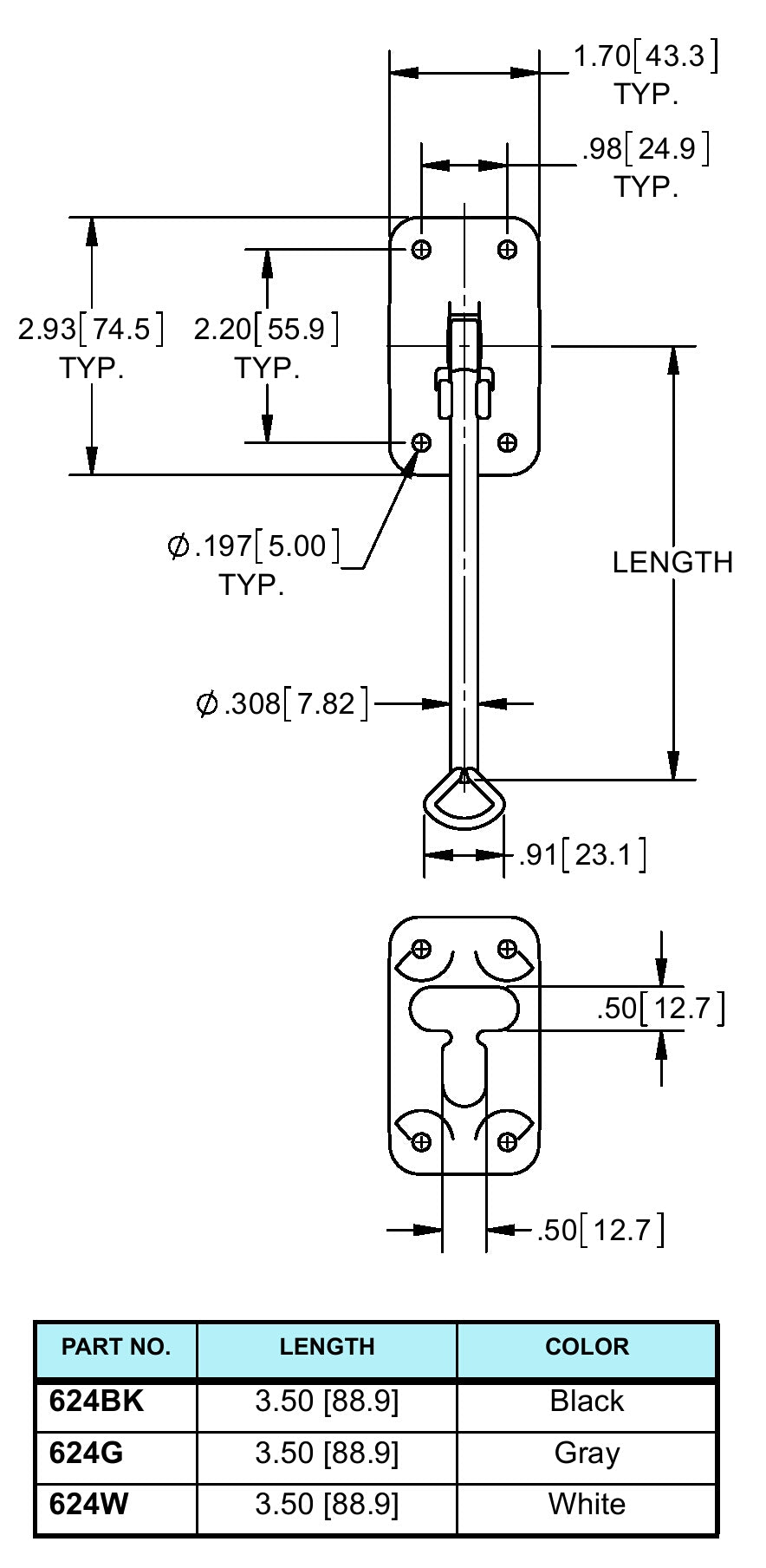 Plastic Door Holder with 4" Arm 624G