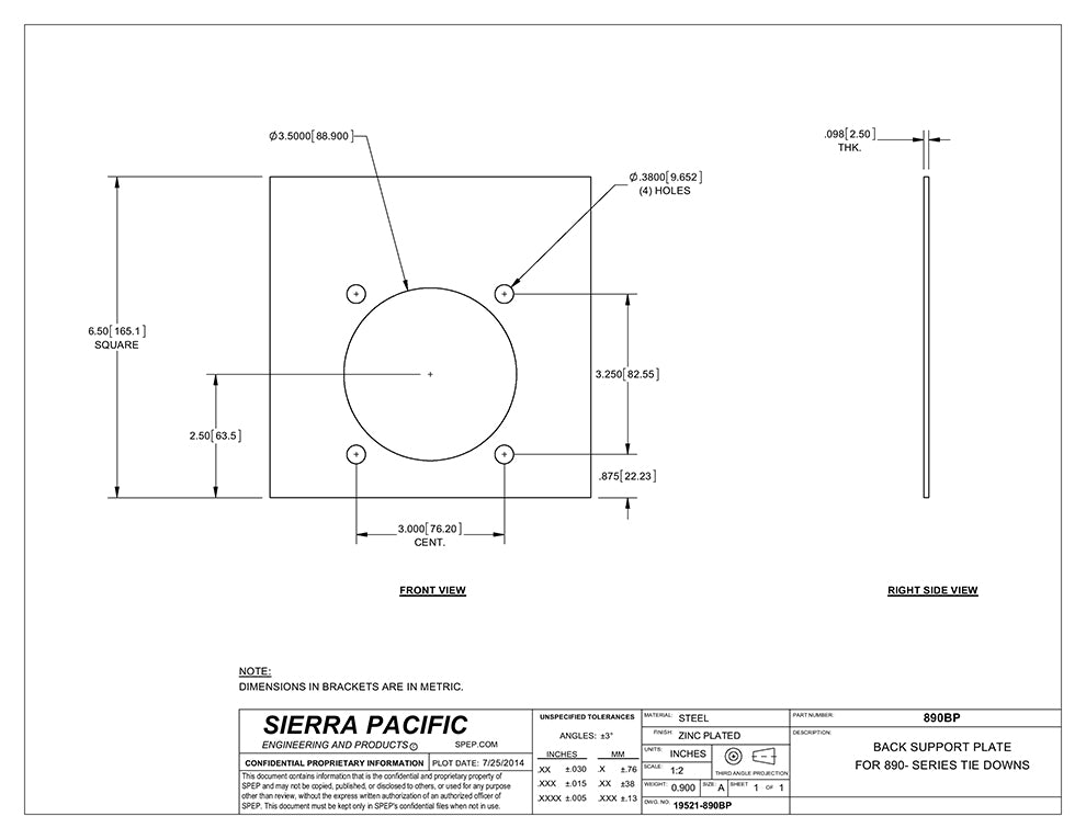 Back Support Plate for D-Rings - 890BP