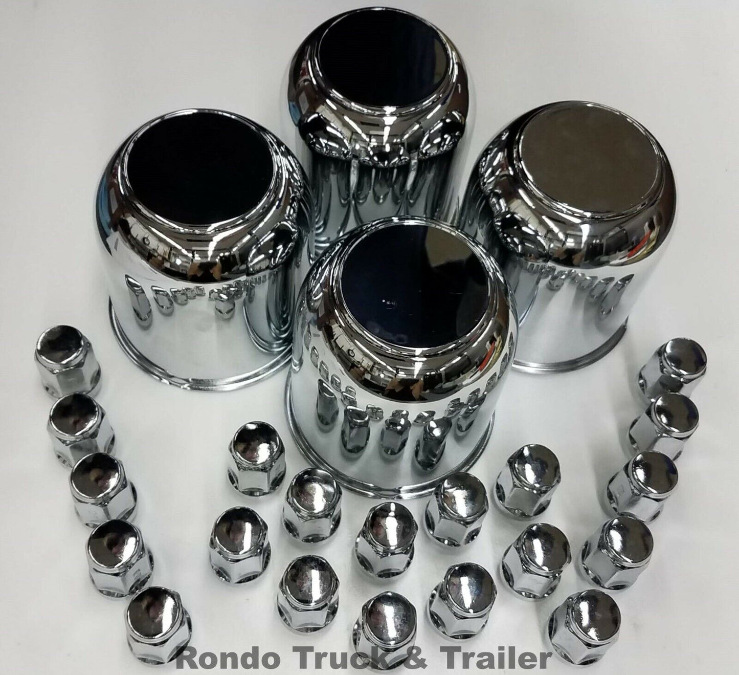 (4) 3.19" Pilot Trailer Chrome Center Caps & (20) 1/2"-20 Thread Lug Nuts - 319EZ(4), 12CLN(20)