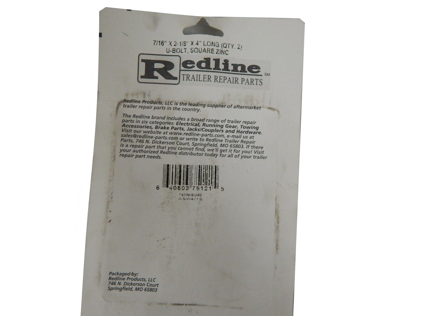 Square U-Bolt, 7/16"x2-1/8"x4", 7162184UB