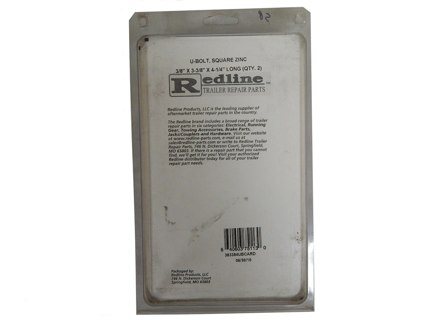 NON-Automotive Grade U-Bolt, Square, 3/8"x3-3/8"x4-1/4" Long - 383384UB