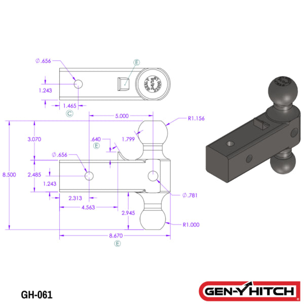 Hitch Dual-Ball Mount, 21k, GH-061