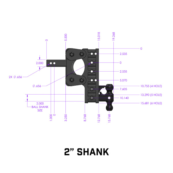 Torsion Hitch, 4-Position, 2 In. Shank, 16k, GH-1224