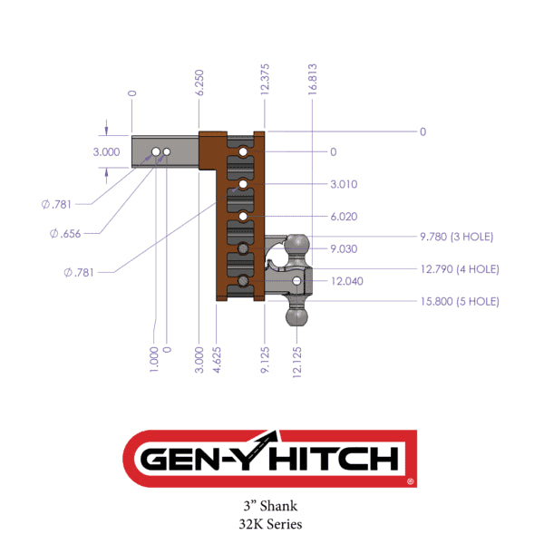 Gen-Y Mega-Duty Hitch, 6" Drop/Raise, 3-Position, 3" Shank, 35k GH-1723