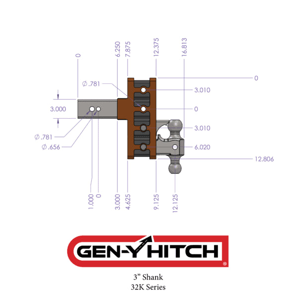 Gen-Y Mega-Duty Hitch, 9" Drop/Raise, 4-Position, 3" Shank, 35k  GH-1724