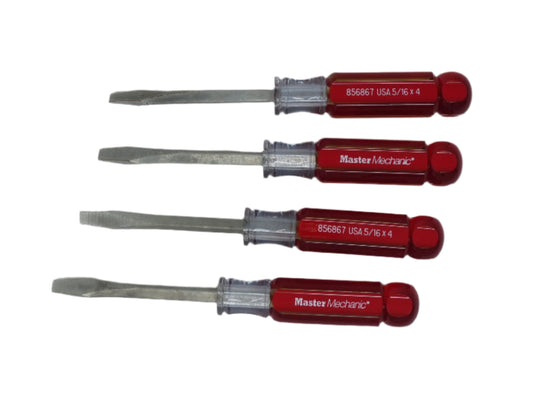5/16 Inch x 4 Inch Master Mechanic Flat Screwdriver  - 4 Pack - 856867