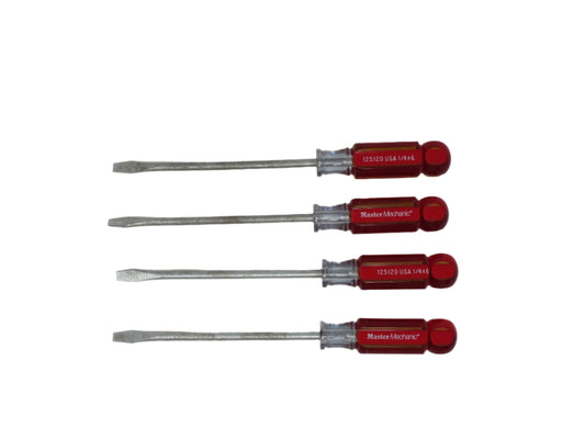1/4" x 6"  Master Mechanic Flat Screwdriver - 4 Pack - 125120
