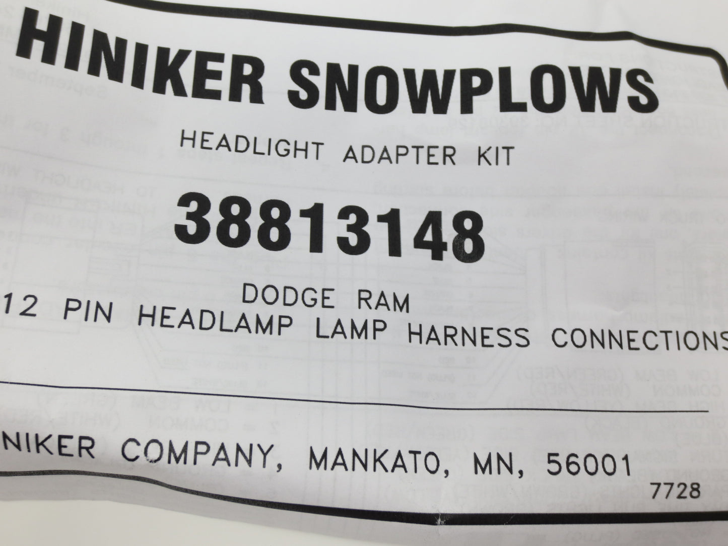 Hiniker Headlight Adapter Kit, Dodge/RAM, 38813148