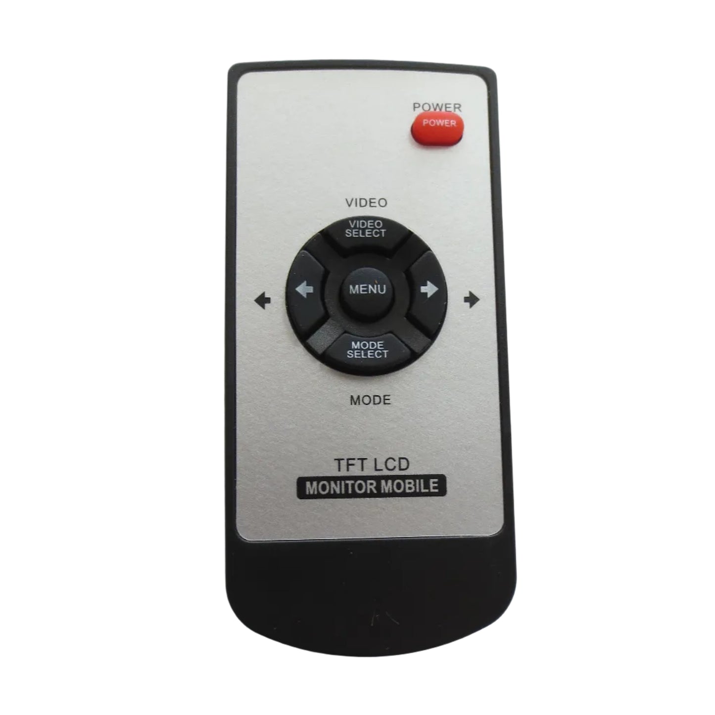 Black and white remote control on a light gray background
