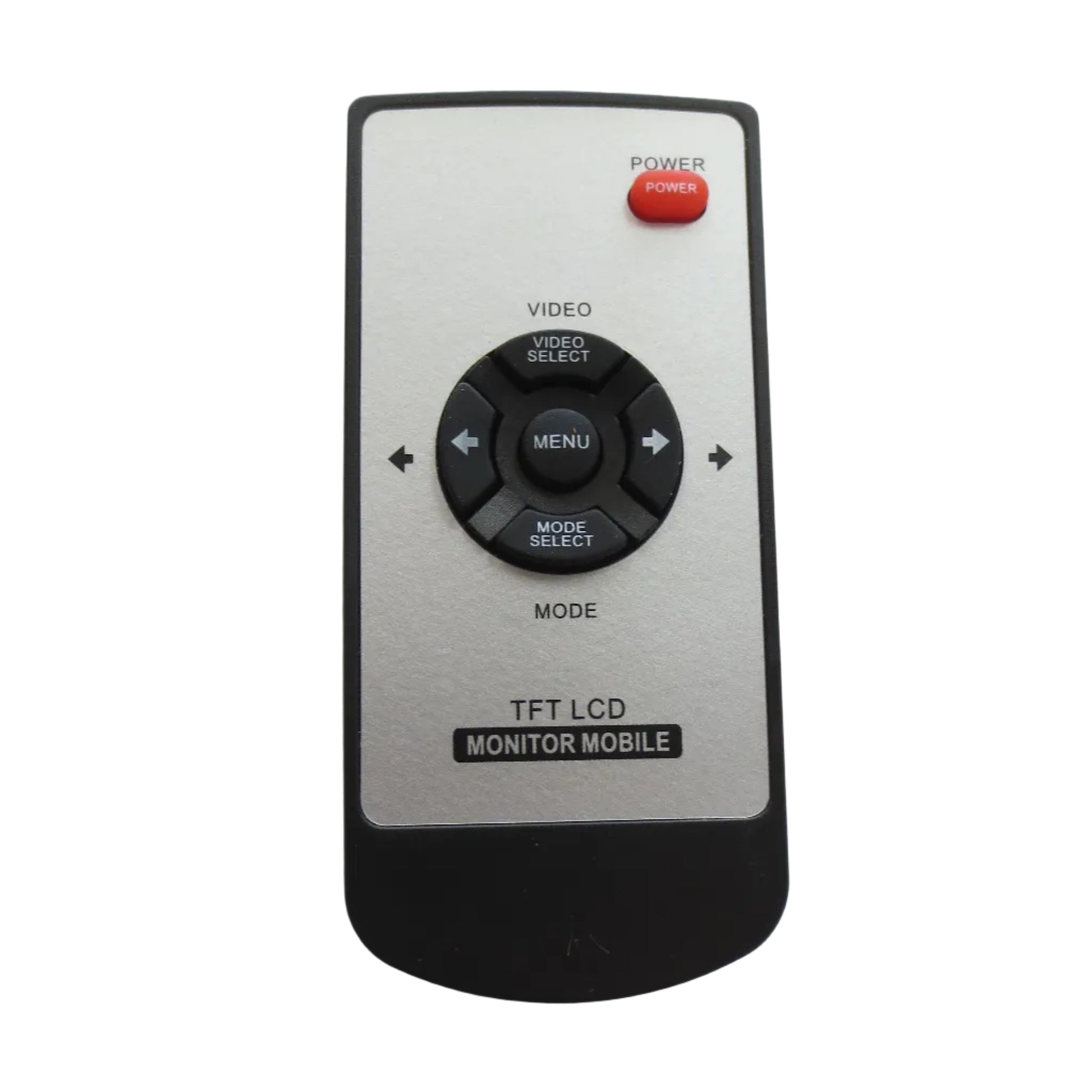 Black and white remote control on a light gray background