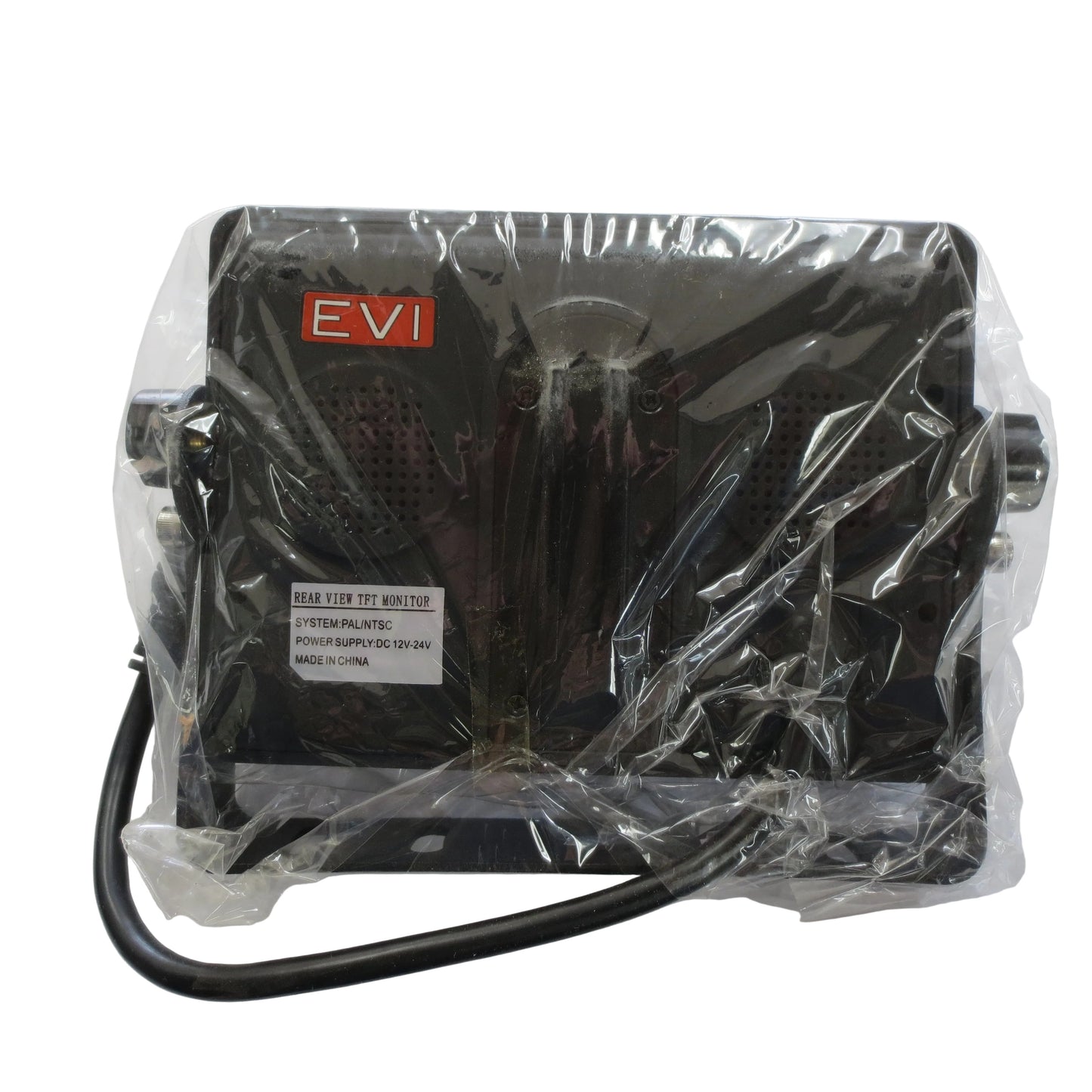 Back of monitor in its plastic wrap