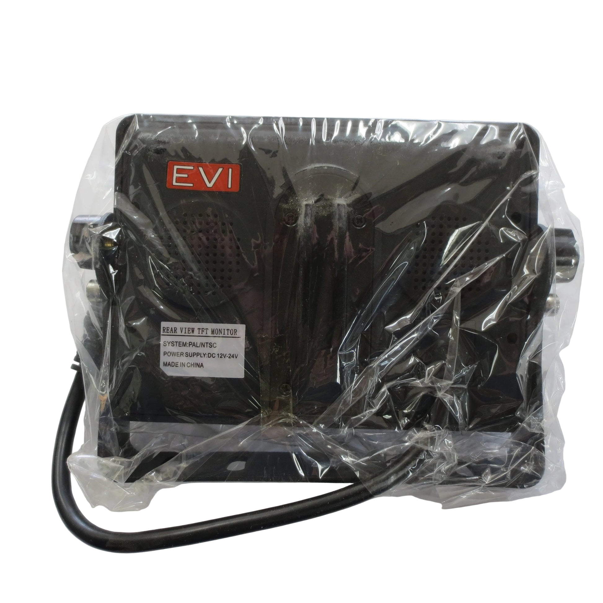 Back of monitor in its plastic wrap