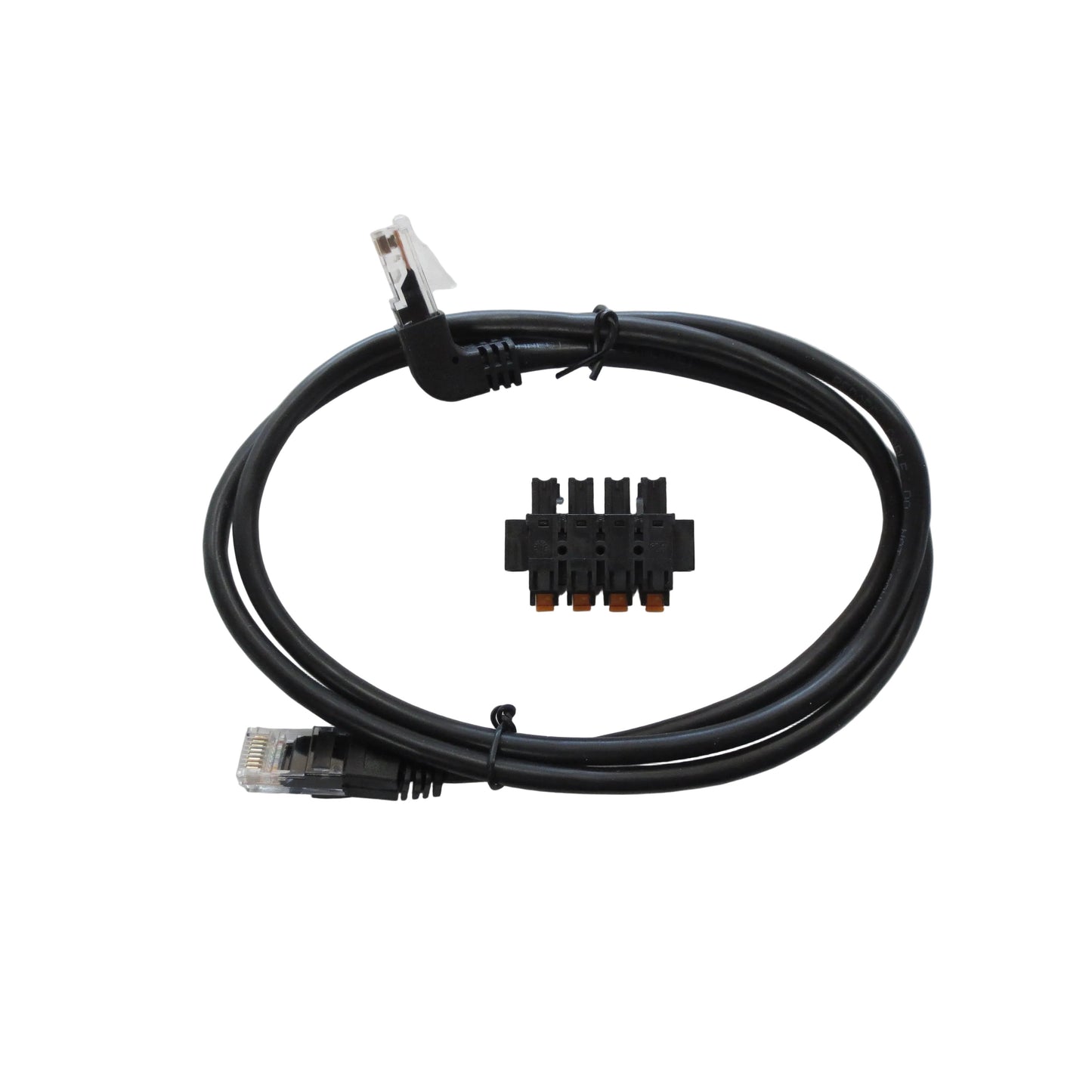 Close-up of electrical connectors and wiring on a white background