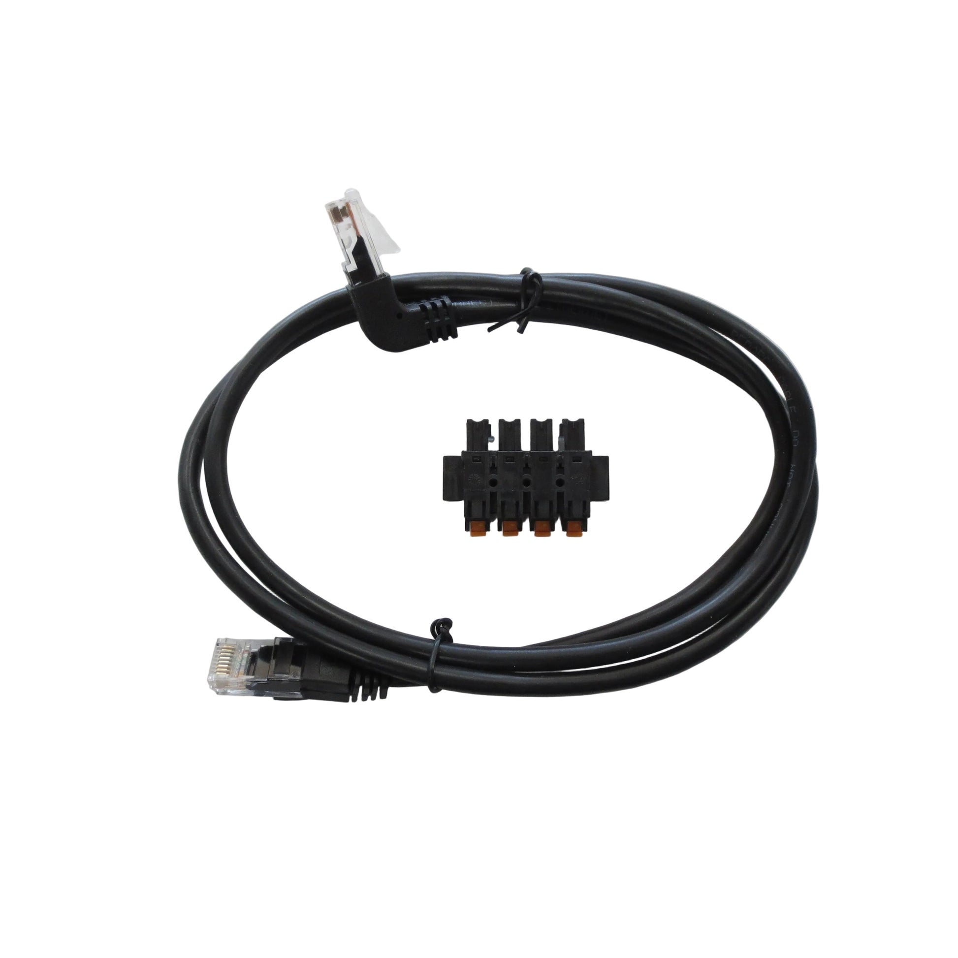 Close-up of electrical connectors and wiring on a white background