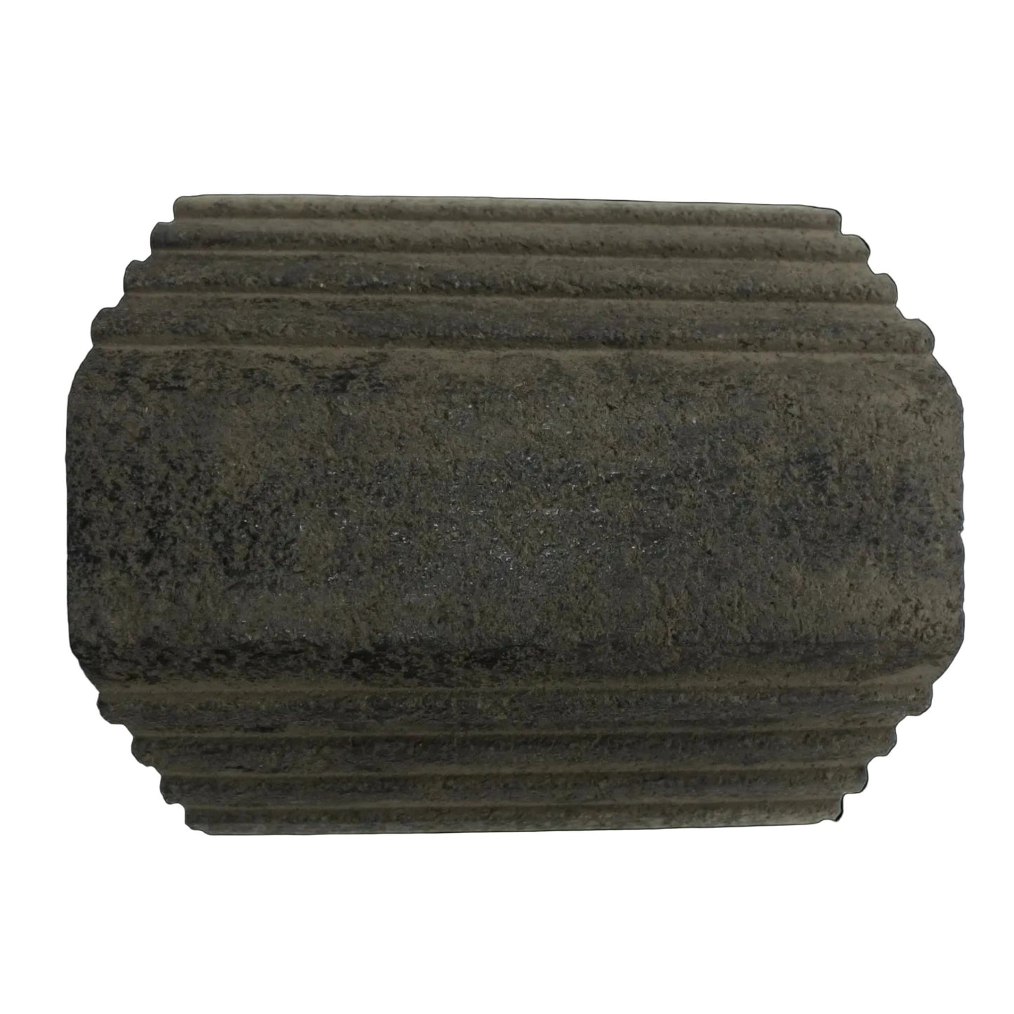 A black rubber wheel chock with a tiered step design.