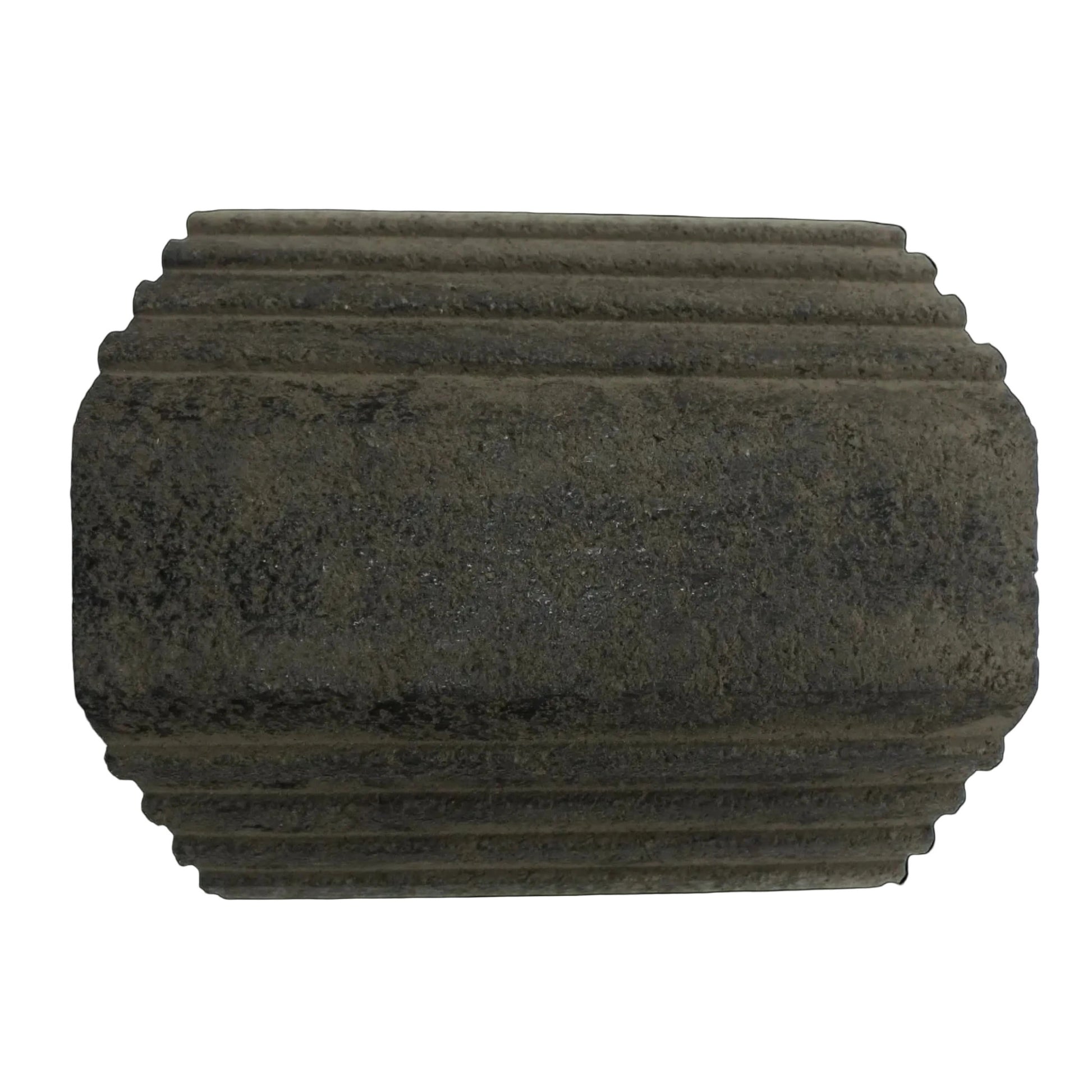 A black rubber wheel chock with a tiered step design.