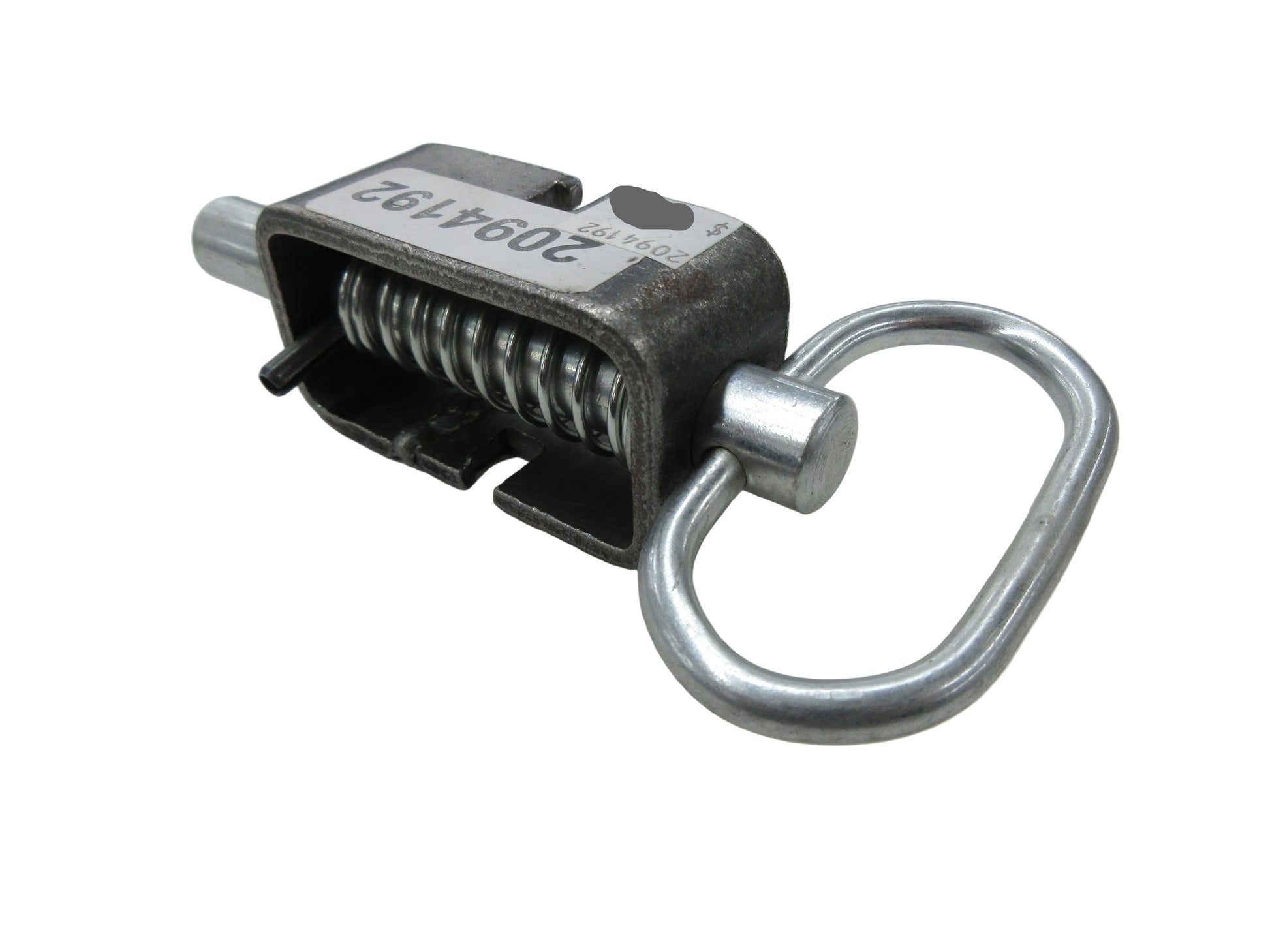 Boxed spring latch on a white surface