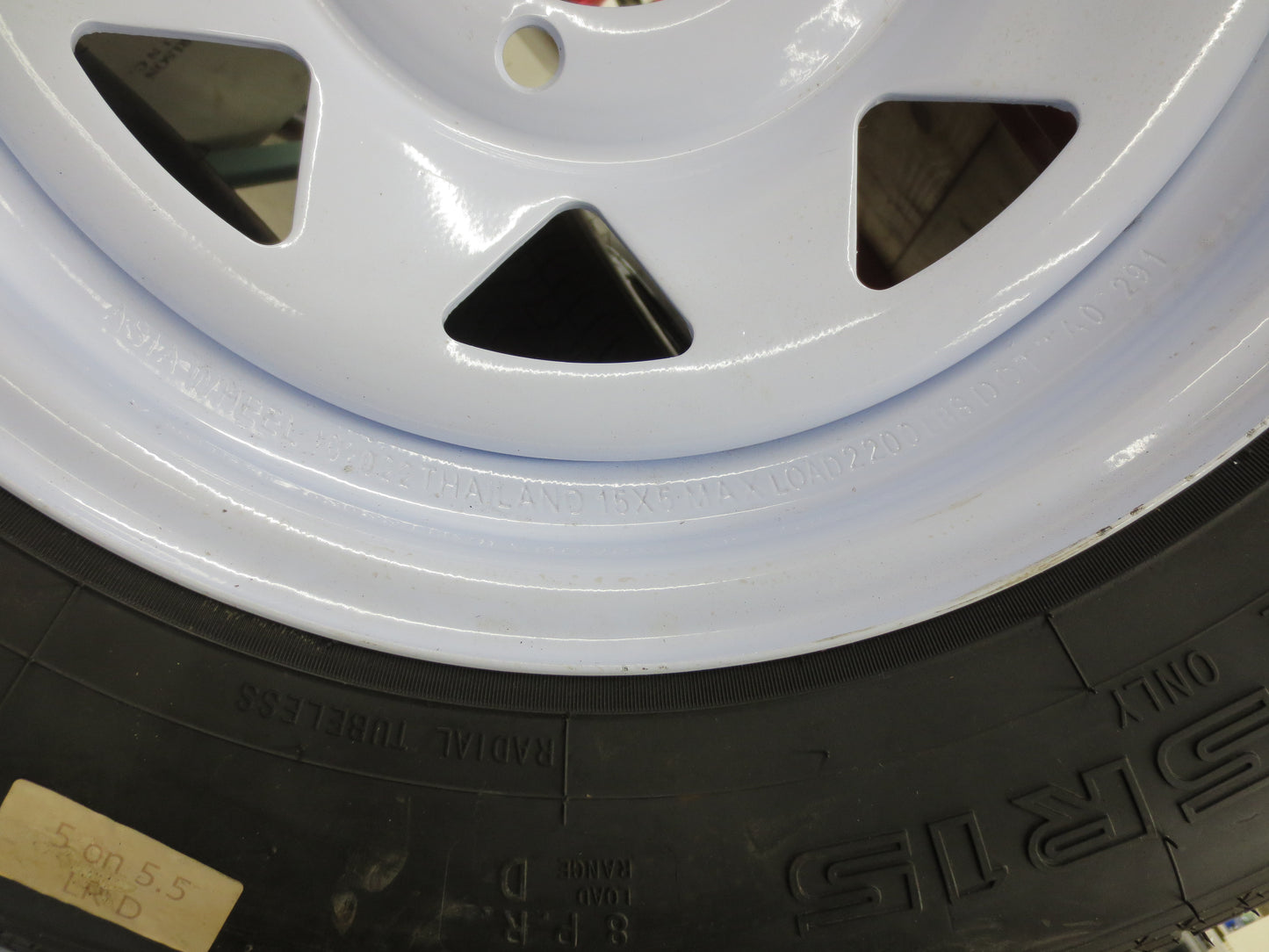 Set of 4 Trailer Radial Tire & Steel White Spoke 15"x5" Wheel 5 LUG Rim 5 on 5.5" Bolt Pattern 2200#