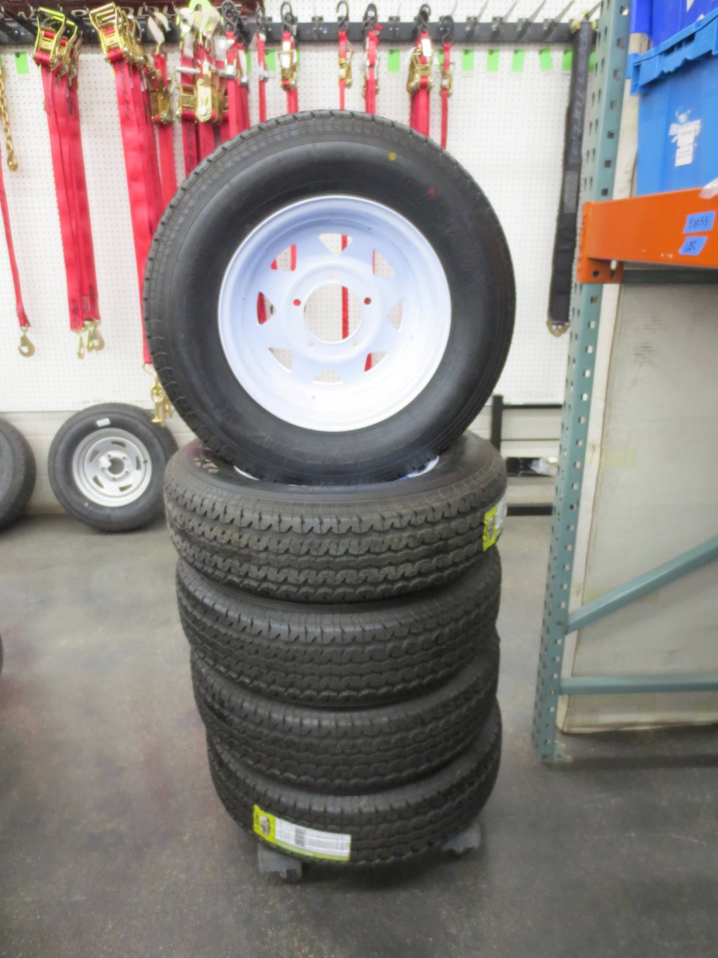 Set of 4 Trailer Radial Tire & Steel White Spoke 15"x5" Wheel 5 LUG Rim 5 on 5.5" Bolt Pattern 2200#