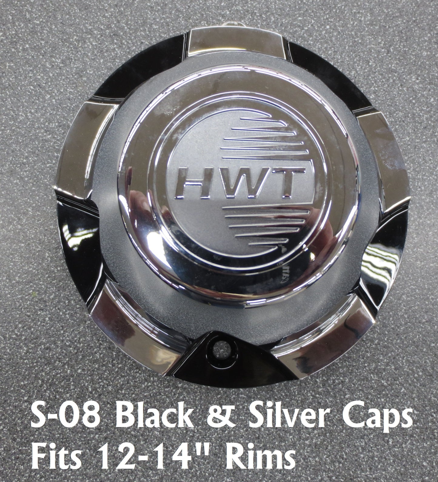 Hi-Spec Series 08 Plastic Center Cap for 12-14" Trailer Wheel Rim Black Silver