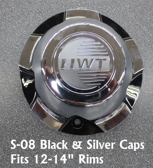 Hi-Spec Series 08 Plastic Center Cap for 12-14" Trailer Wheel Rim Black Silver