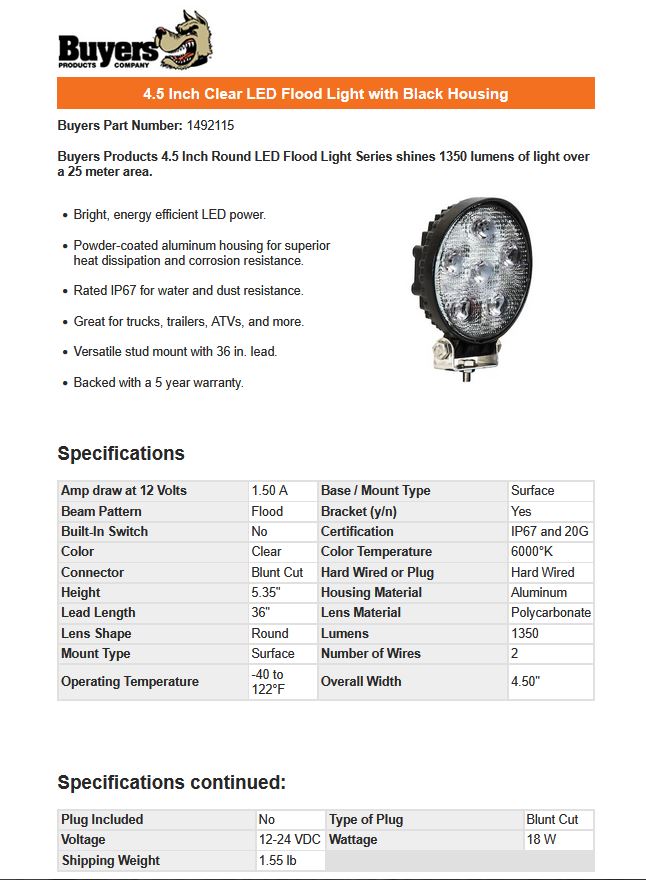 Clear Utility Light, 1350 Lumens, LED - 1492115