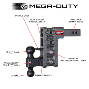 Gen-Y Mega-Duty Hitch, 6" Drop/Raise, 3-Position, 3" Shank, 35k GH-1723