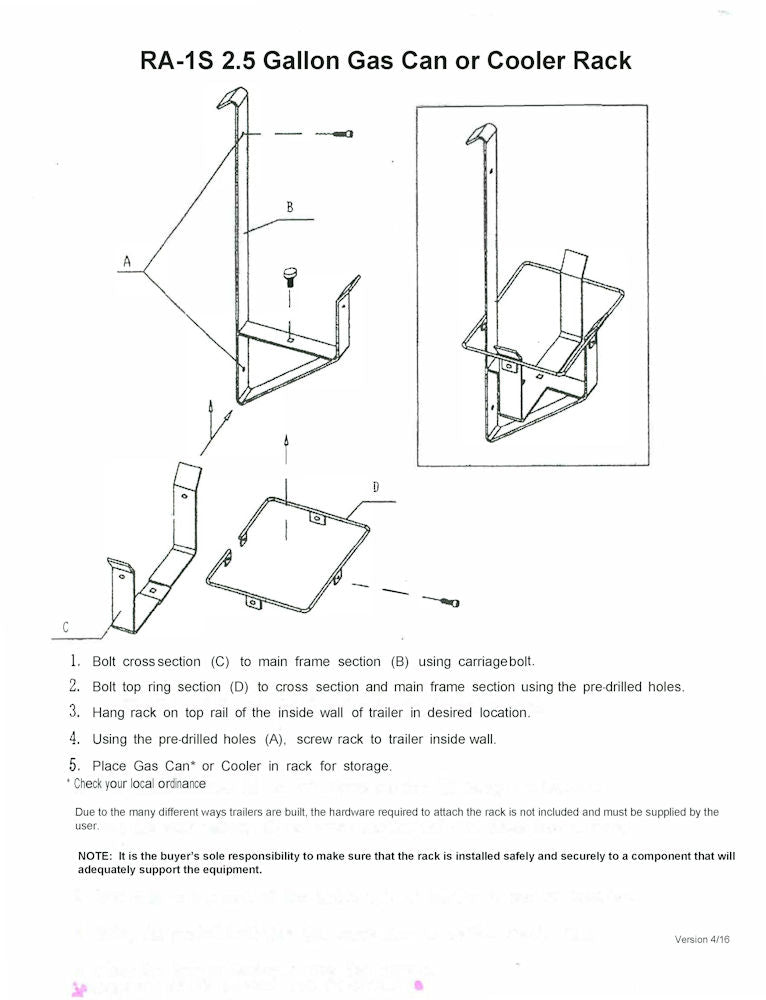 Rack'em 2.5 Gallon Gas Can/Cooler Rack - RA-1S