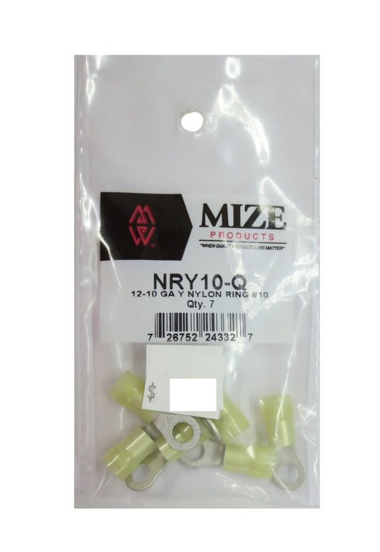 12-10 GA Yellow Nylon Ring Terminal, #10, NRY10-Q