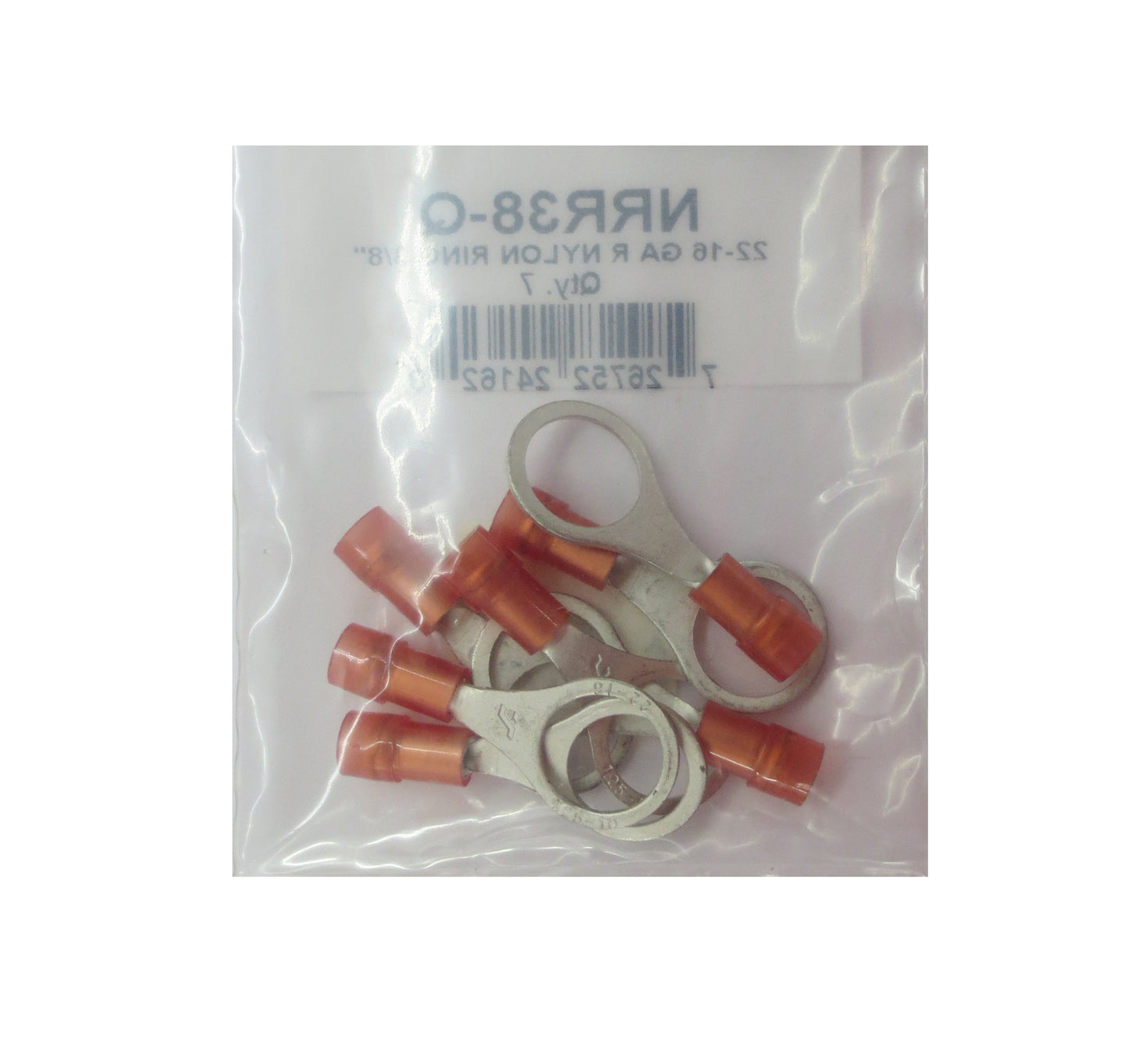 22-16 GA Red Nylon Ring Terminal, 3/8", NRR38-Q