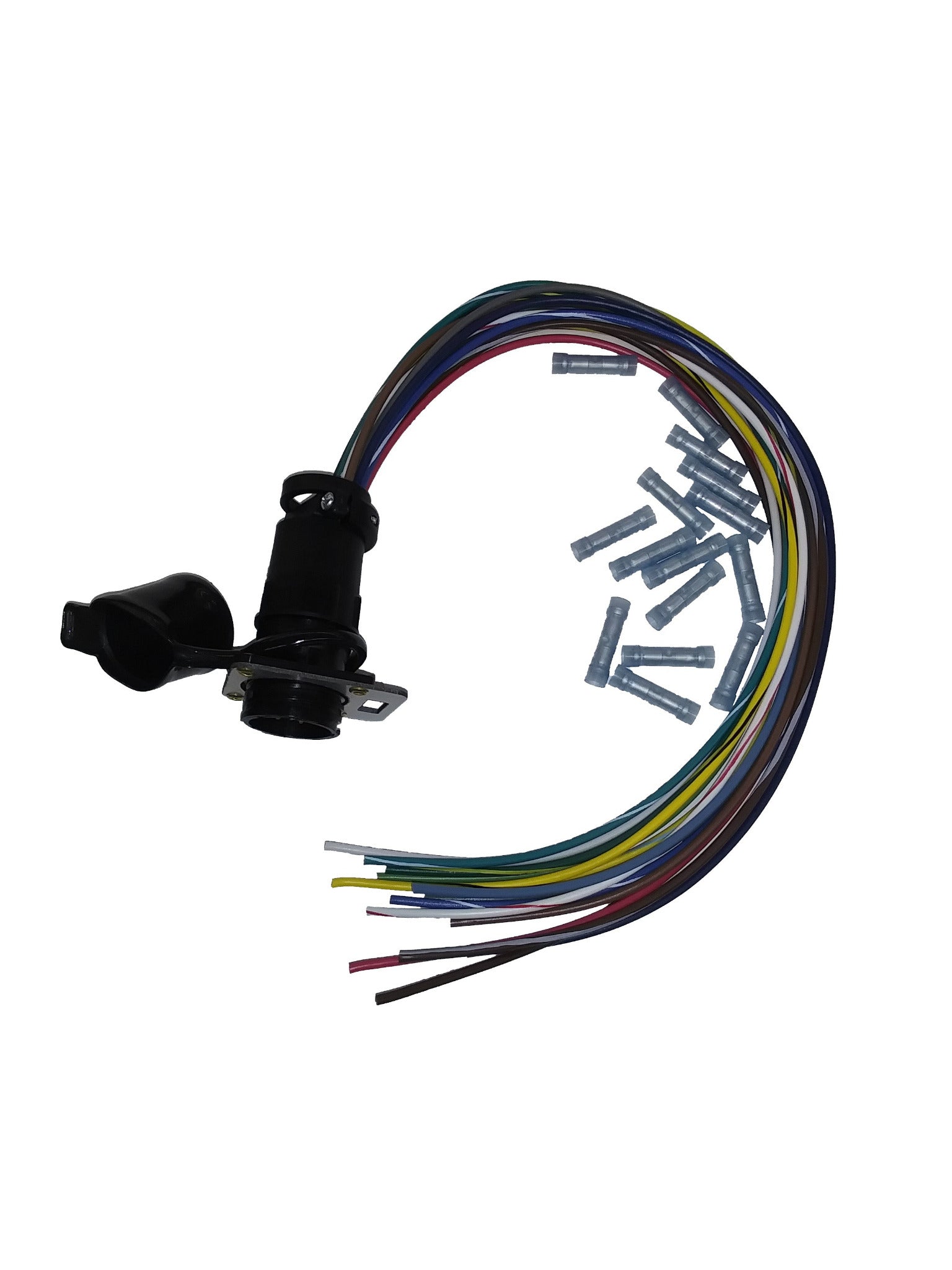 Wiring harness with connectors on a white background
