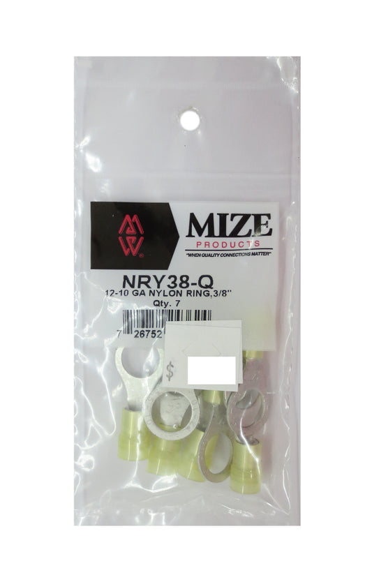 12-10 GA Yellow Nylon Ring Terminal, 3/8", NRY38-Q